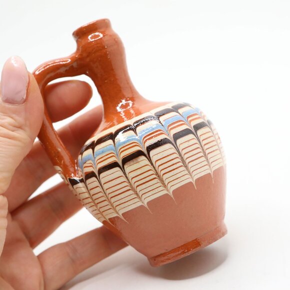 Vintage Handmade Bulgarian Troyan Ceramic Mini Vase Pottery Jug Painted - Picture 3 of 7